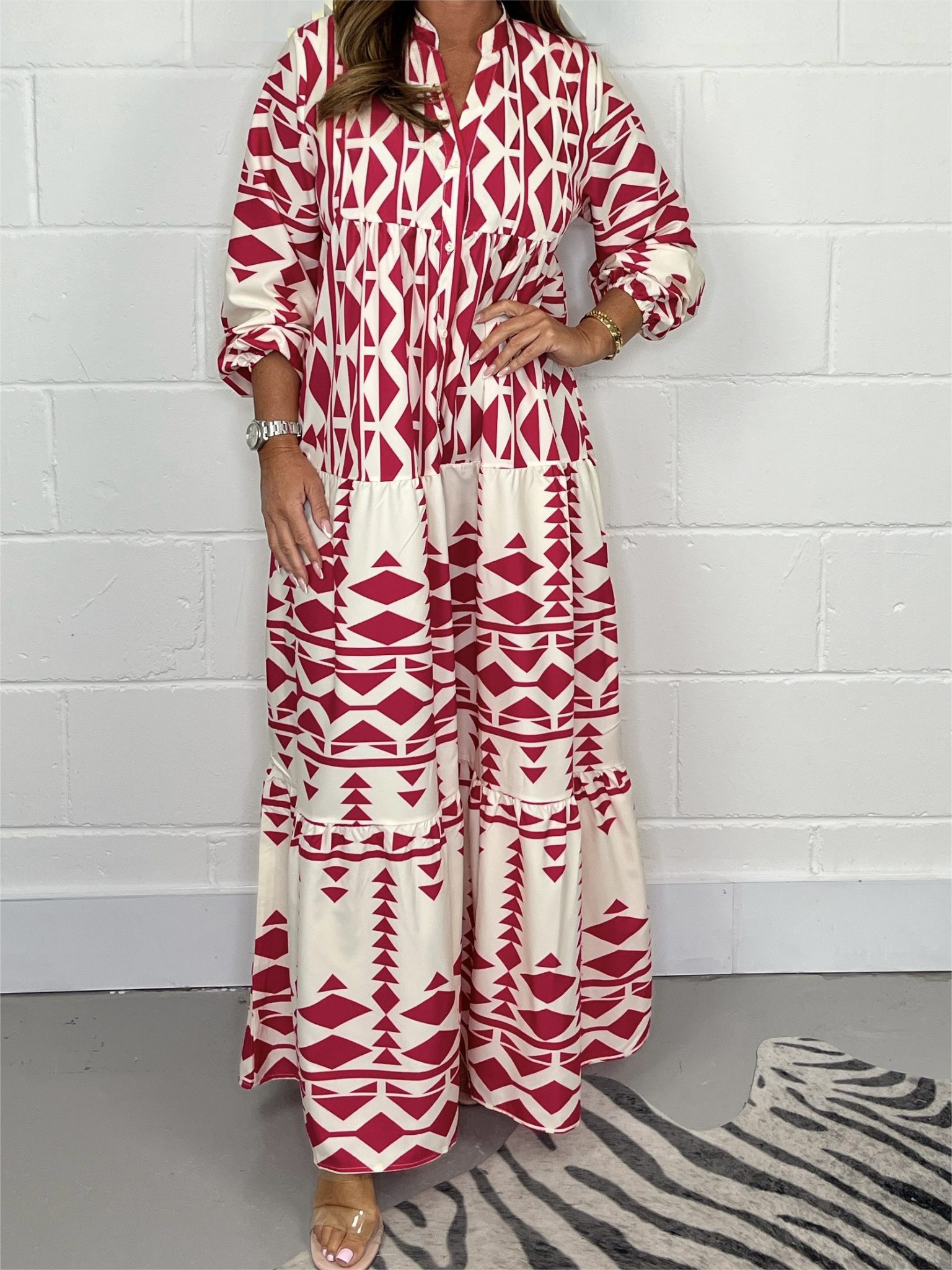 Casual Aztec Maxi Dress Cotton Blend Comfortable Fit