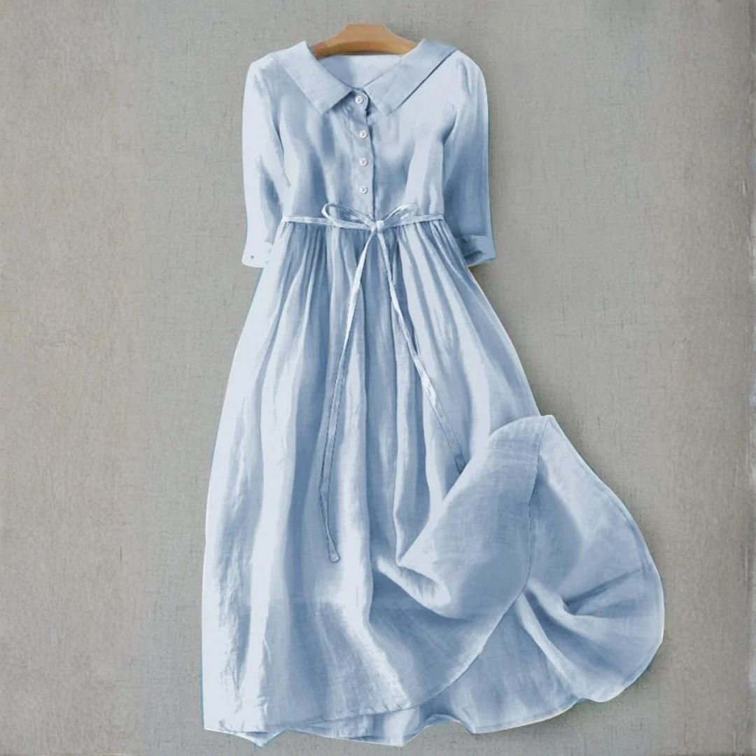 Harriet | Linen Lace-Up Waist Midi Dress