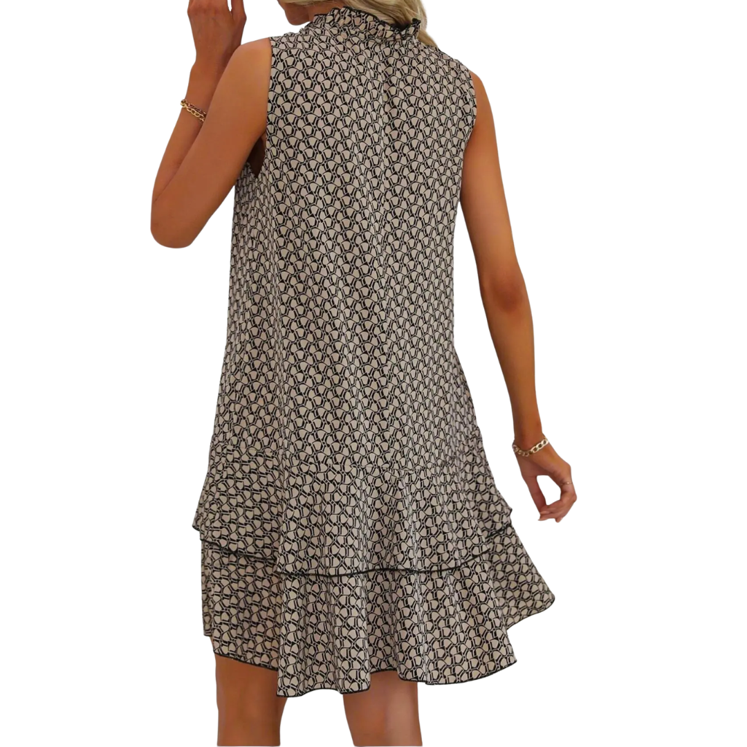 Sybilla | Geometric Print Ruffle Neck Mini Dress