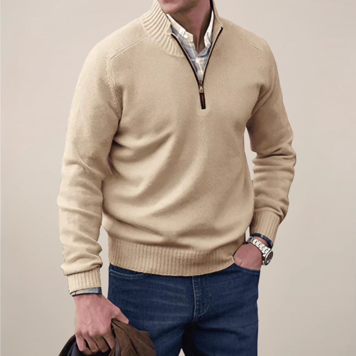 Men’s Half-Zipped Knit Sweater – Smart Casual Layer