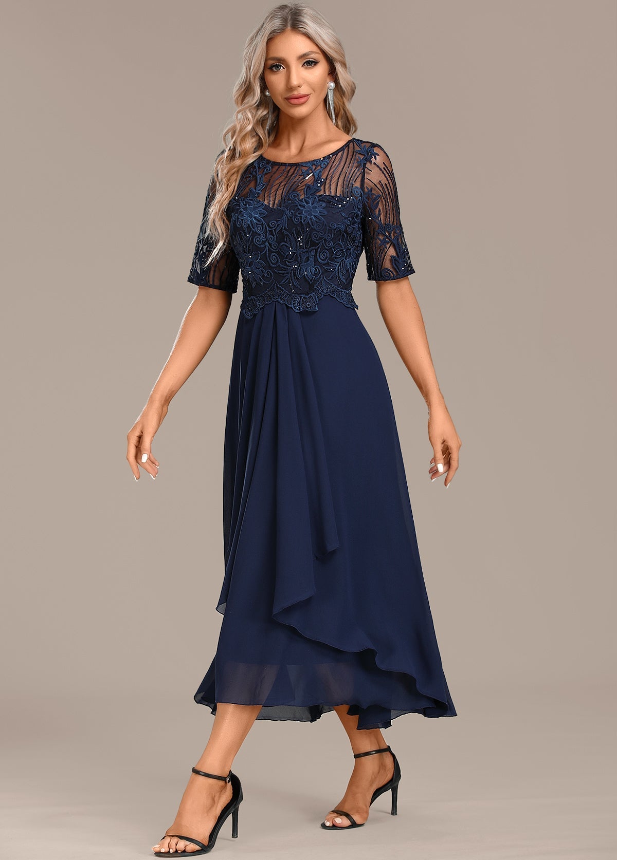 Sophie | Sequin Lace Bodice Chiffon Midi Dress