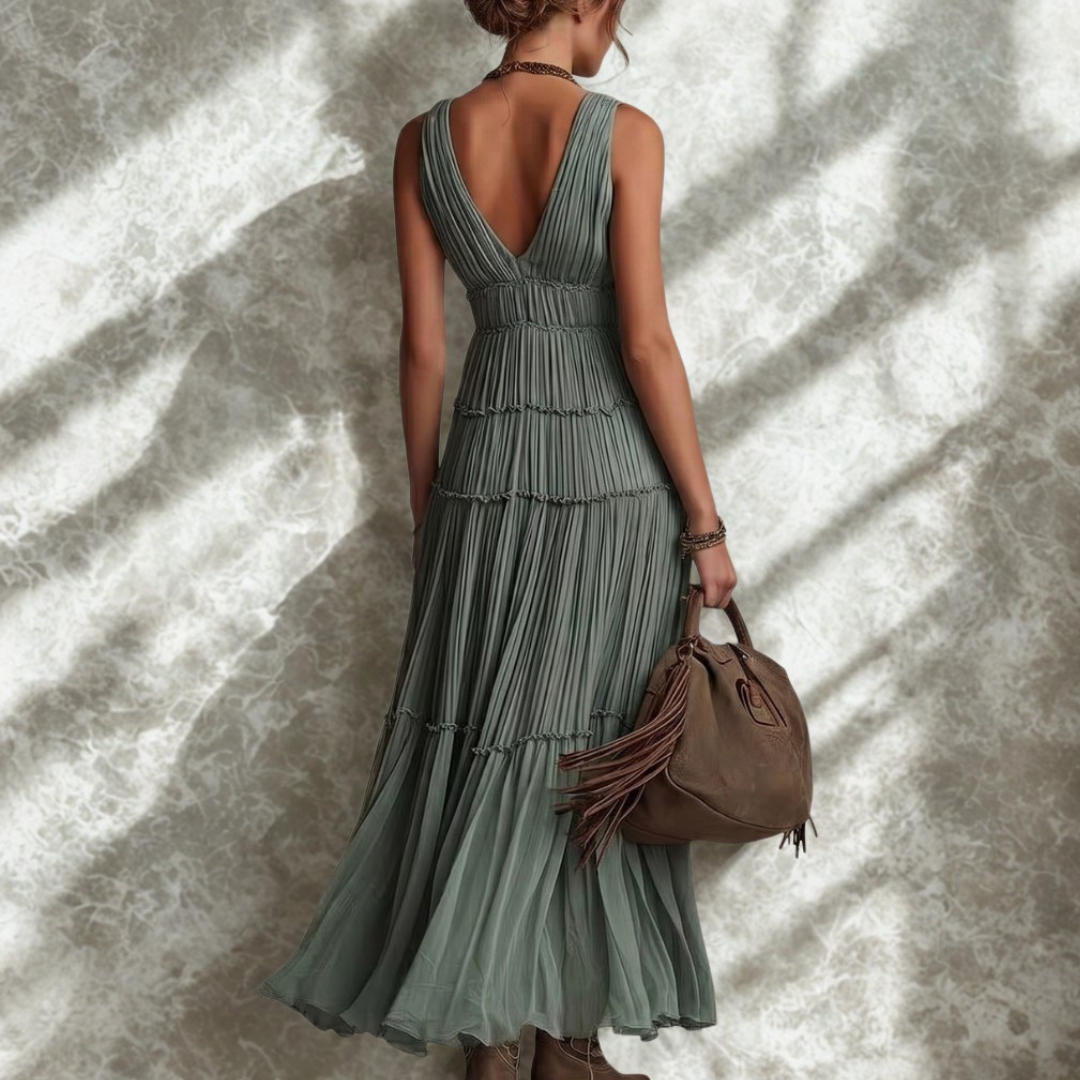 Bonnie | Bohemian Pleated Maxi Dress