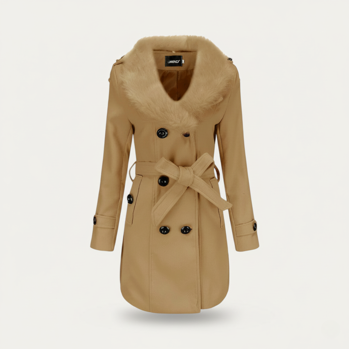 Women’s Double-Breasted Belted Trench Coat with Faux Fur Collar
