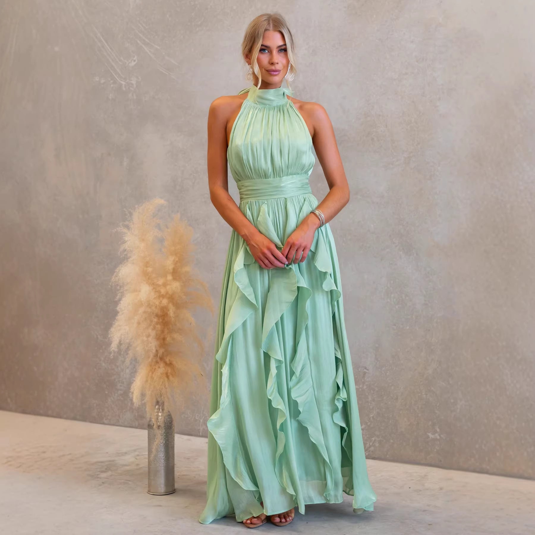 Celestia | Halter Neck Ruffle Maxi Dress