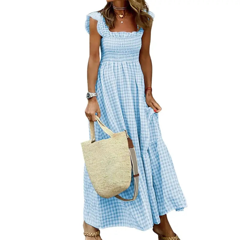 GOLDA™ – Elegant Plaid Sleeveless Long Dress