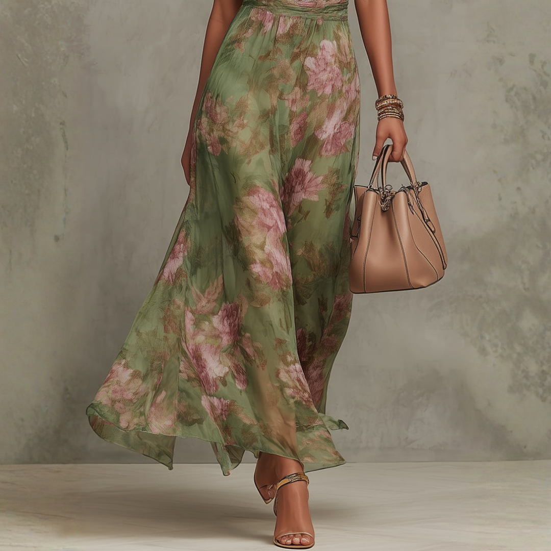 Christabel | Floral Halter Neck Chiffon Maxi Dress
