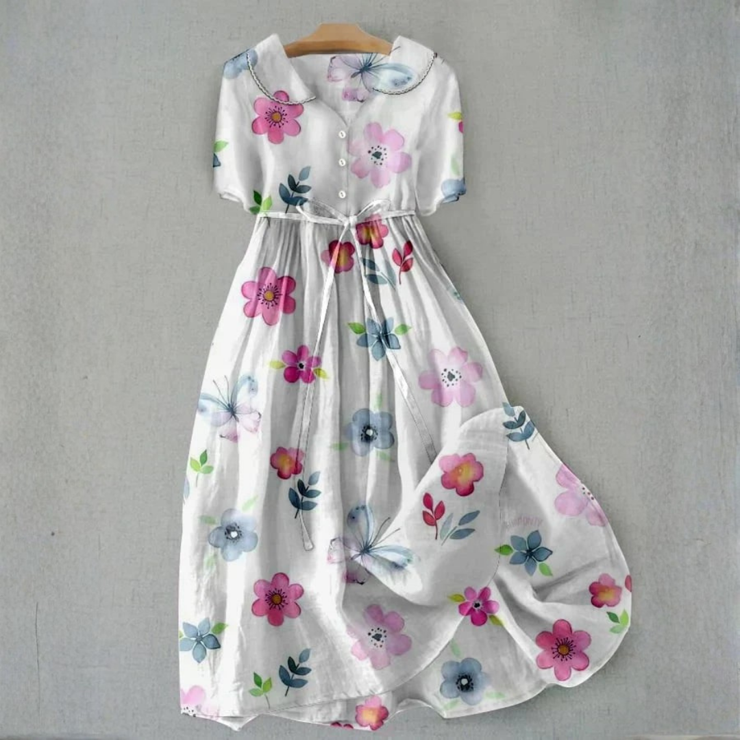 Dorothea | Butterfly Floral Tie Waist Midi Dress