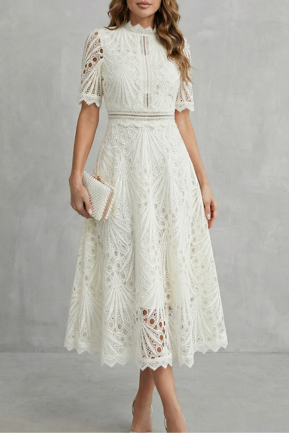 Rosalind | Cutwork Lace Midi Dress