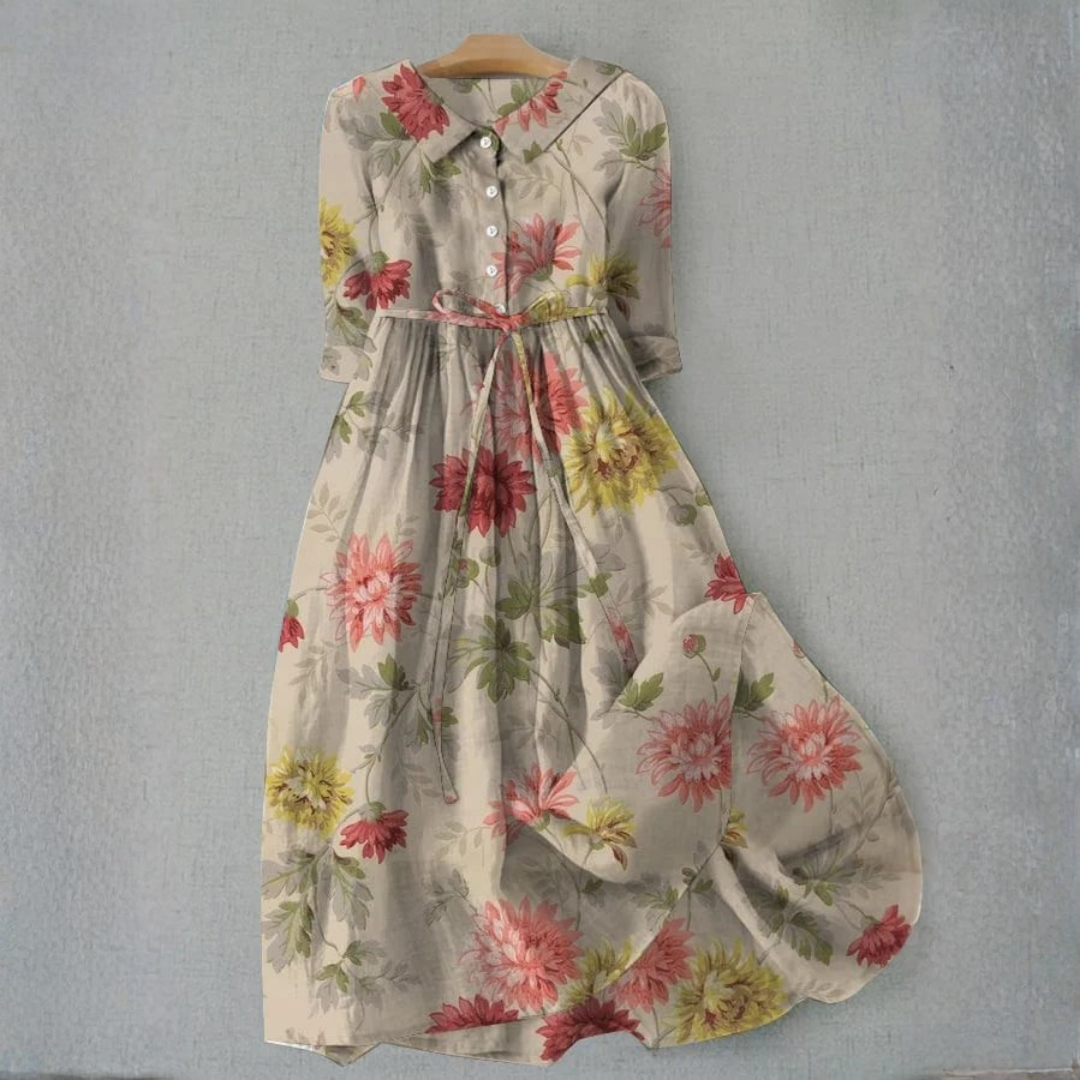 Winifred | Vintage Dahlia Tie Waist Midi Dress