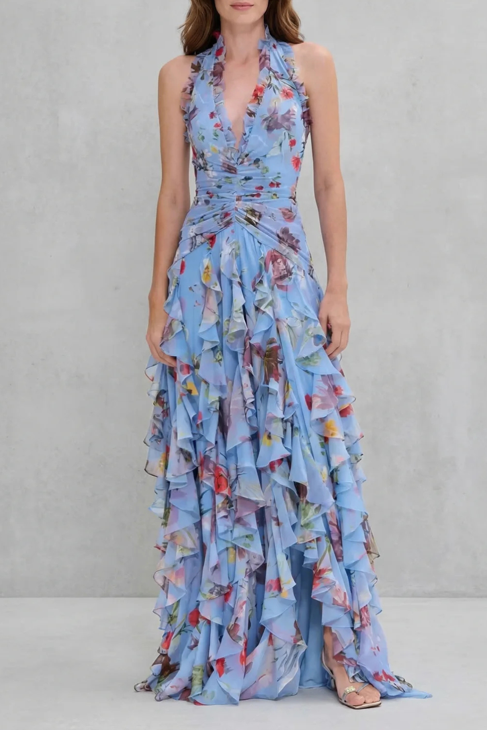 Felicity | Floral Ruffle Halter Maxi Dress