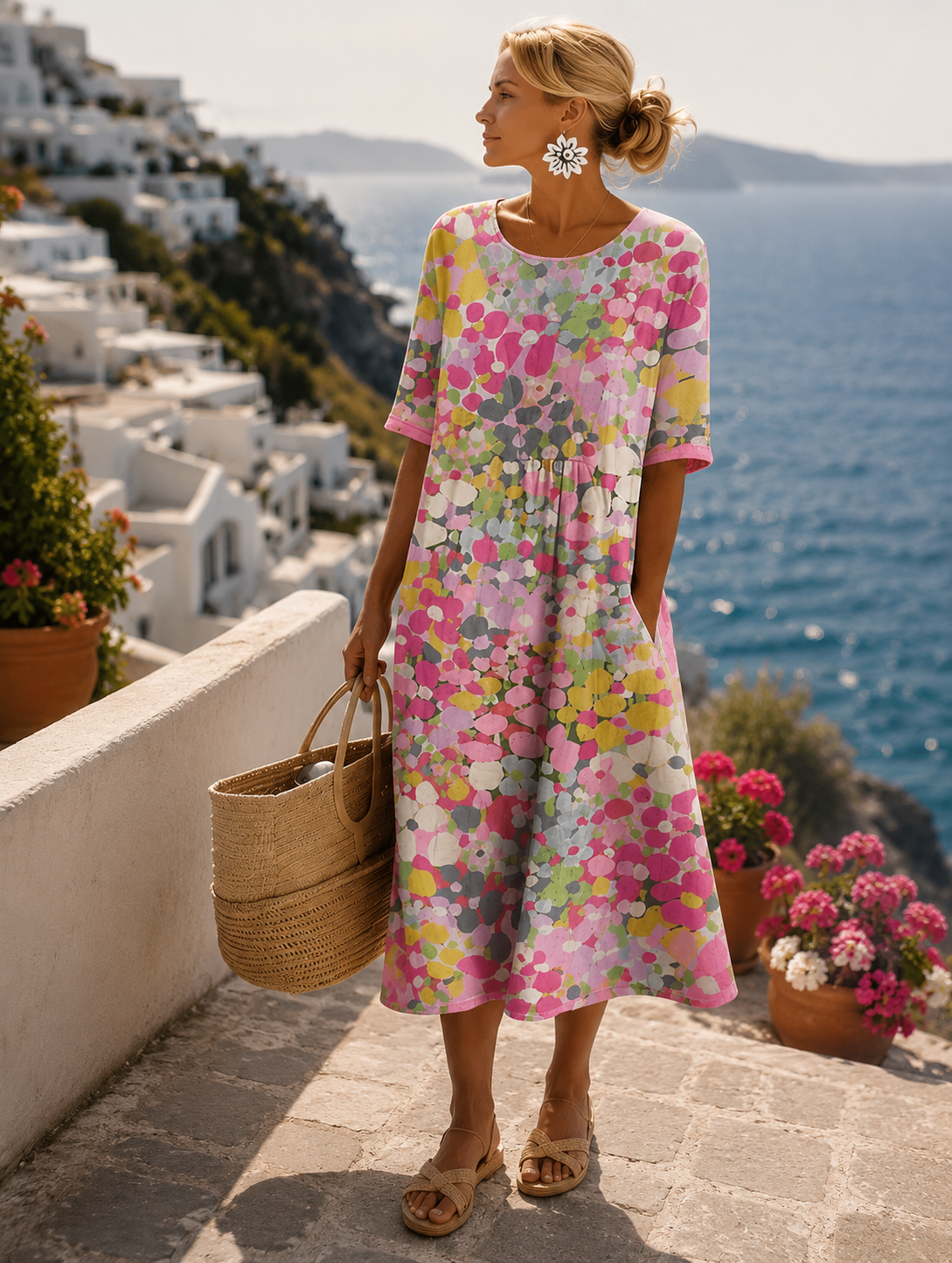 Dahlia | Abstract Floral Print Midi Dress