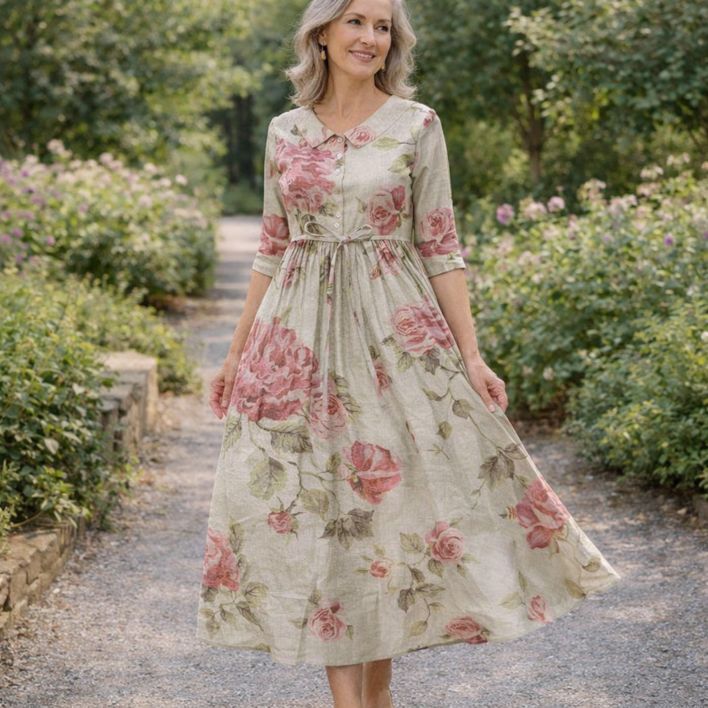 Clarissa | English Rose Tie Waist Midi Dress