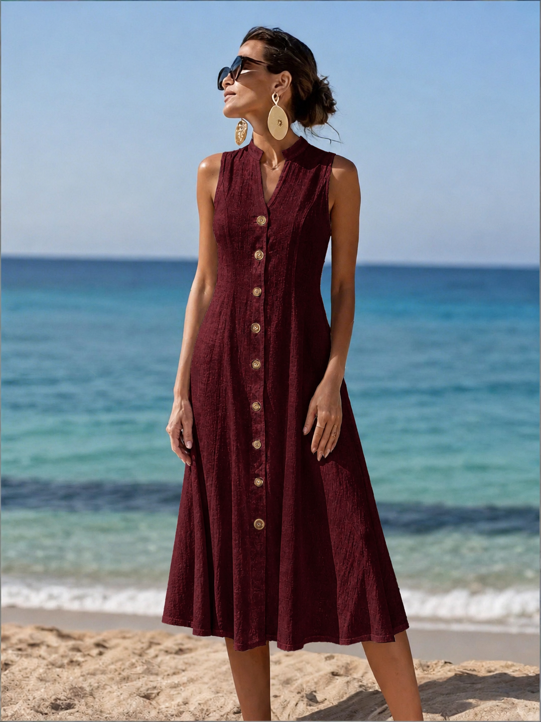 Simone | Button-Front Sleeveless Midi Dress