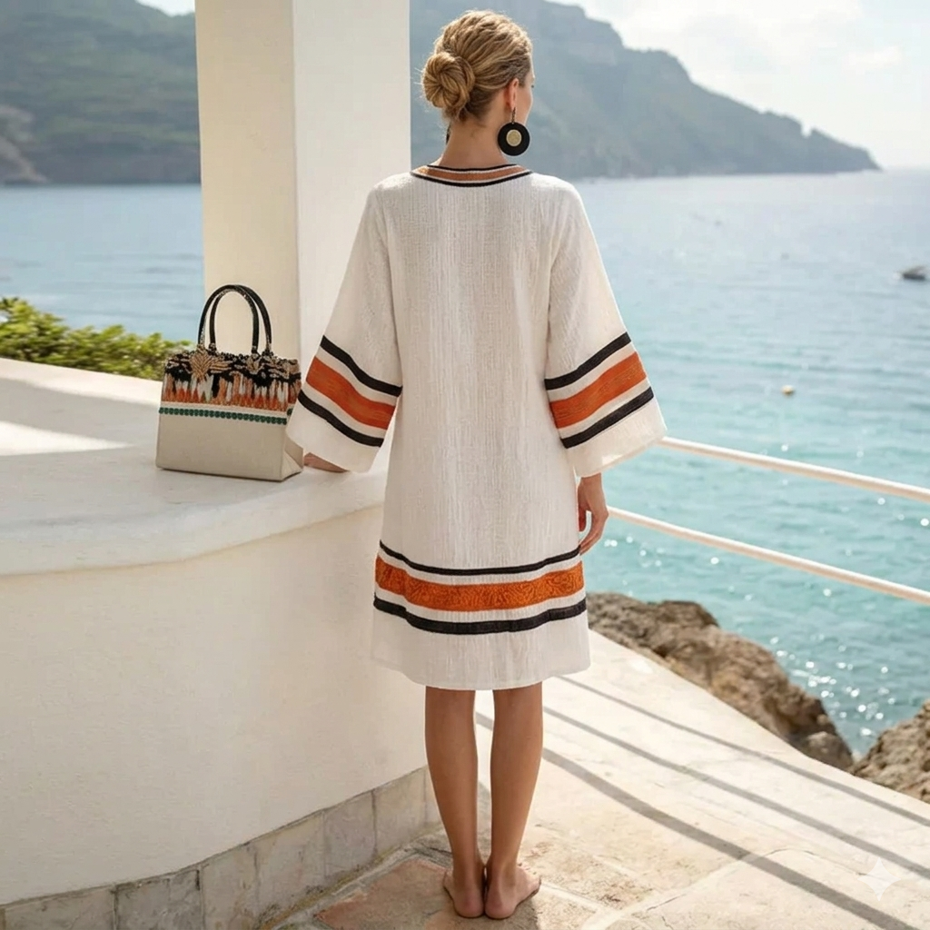 Marina | Striped Tassel V-Neck Beach Dress