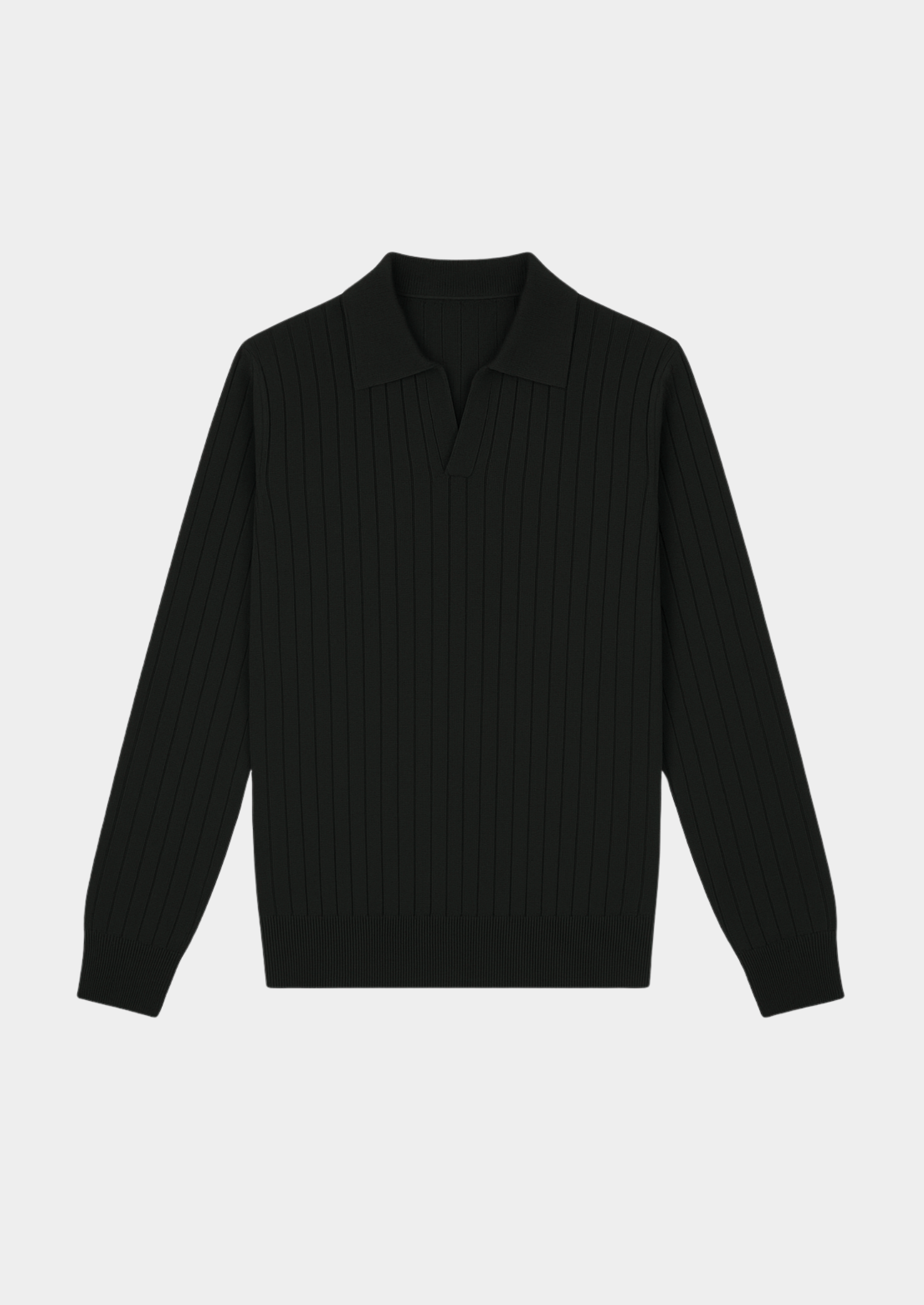 Men’s Black Ribbed Polo Sweater with Open Collar – Smart Casual Knit