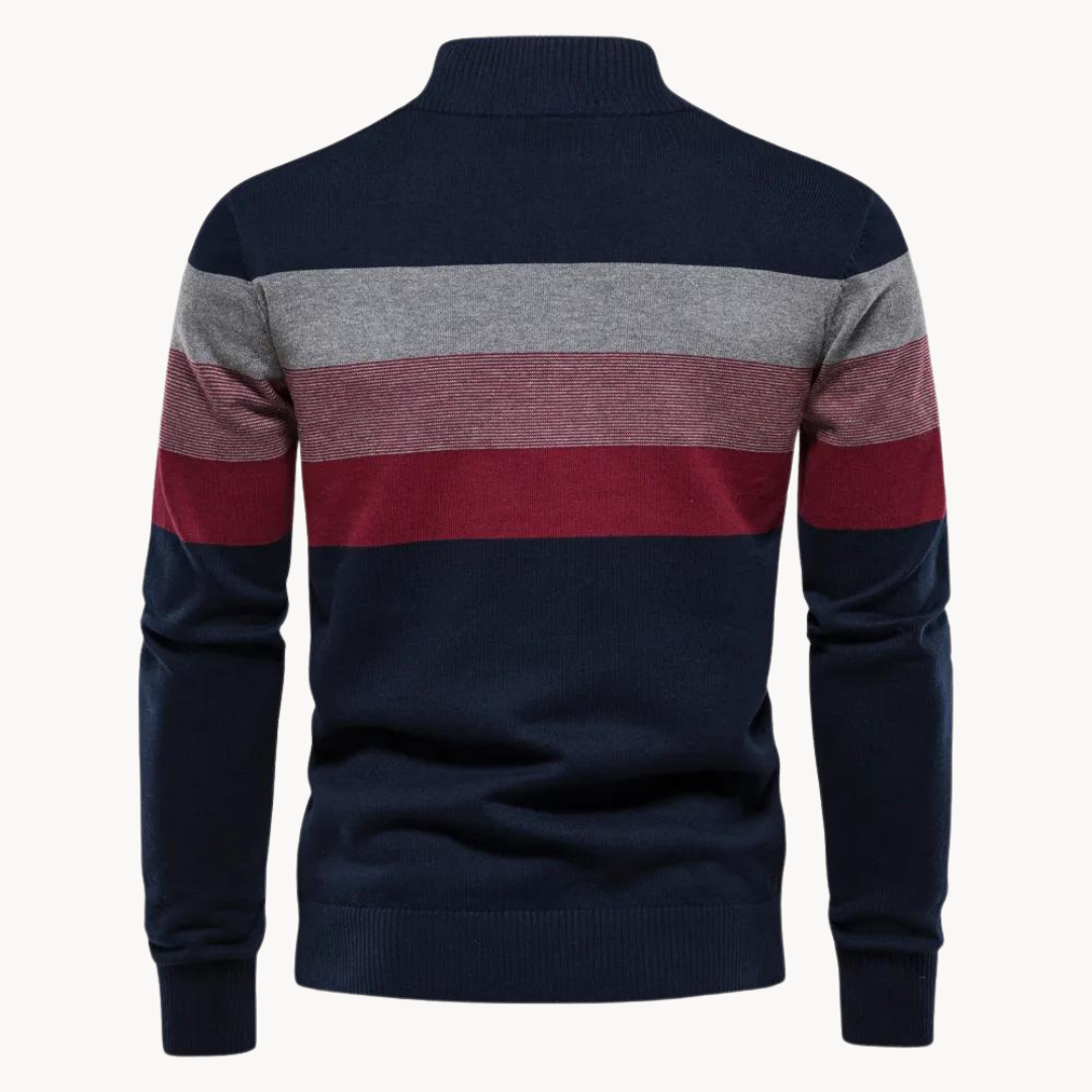 Men’s Half Zip Knitted Sweater with Bold Stripes – Autumn/Winter Casual Wear