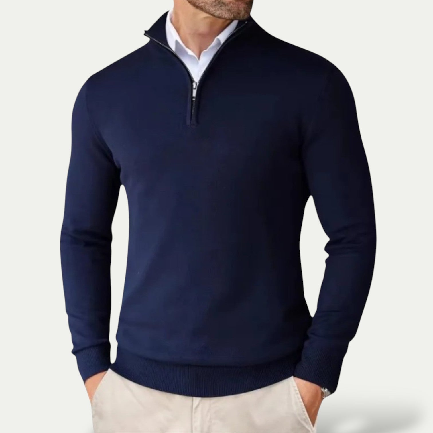 Men’s Half-Zip Pullover with Long Sleeves – All-Season Smart Casual Layer