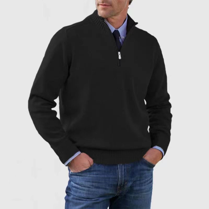 Men’s Half Zip Sweater – Mock Neck, Ribbed Trims, Long Sleeve