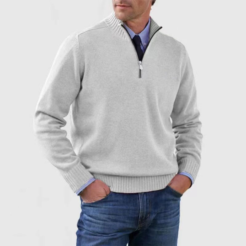 Men’s Half Zip Sweater – Mock Neck, Ribbed Trims, Long Sleeve