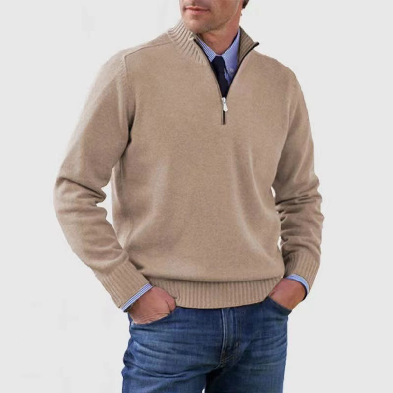 Men’s Half Zip Sweater – Mock Neck, Ribbed Trims, Long Sleeve