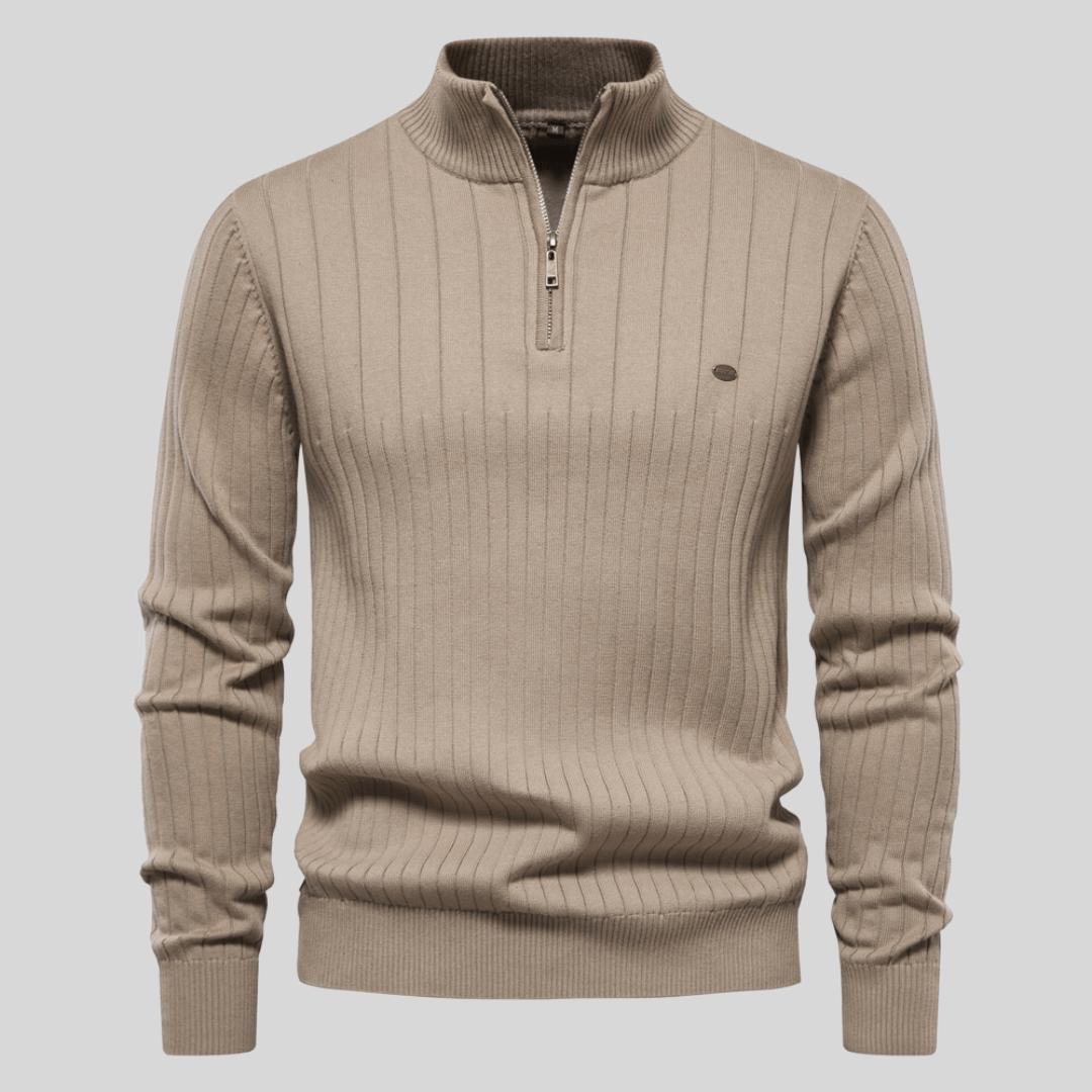 Men’s Half Zip Sweater – Ribbed, Mock Neck Style