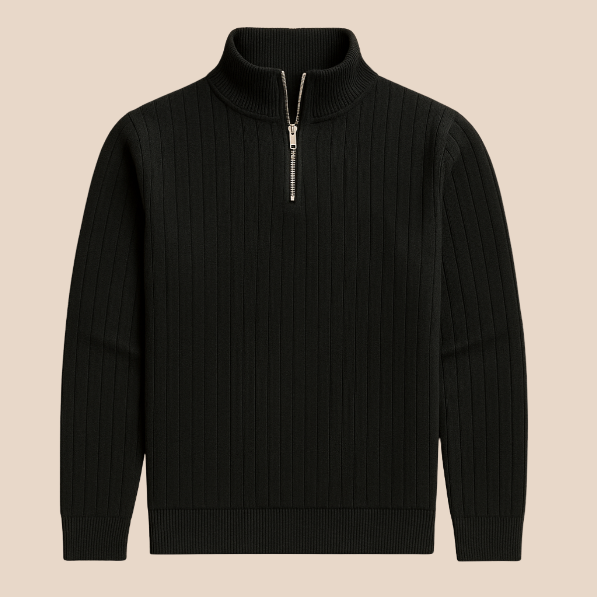 Men’s Ribbed Half Zip Jumper – Stand Collar, Warm Knit