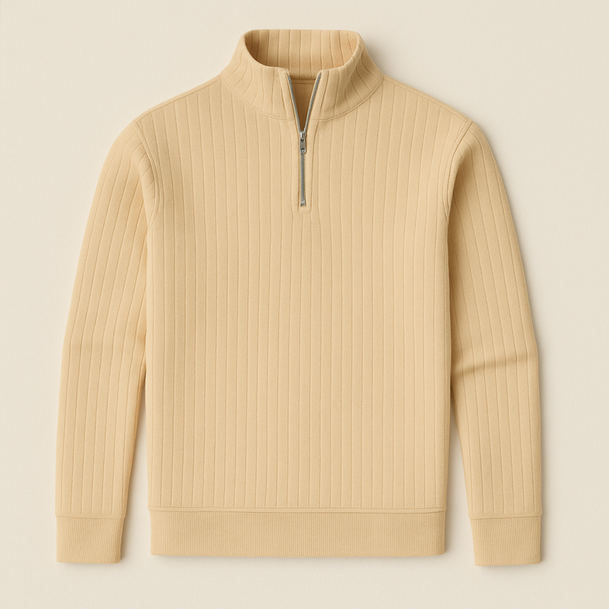 Men’s Ribbed Half Zip Jumper – Stand Collar, Warm Knit