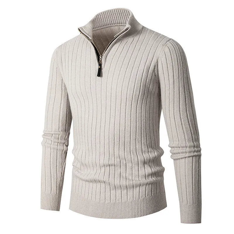 Men’s Ribbed Half-Zip Sweater – Neutral Tones