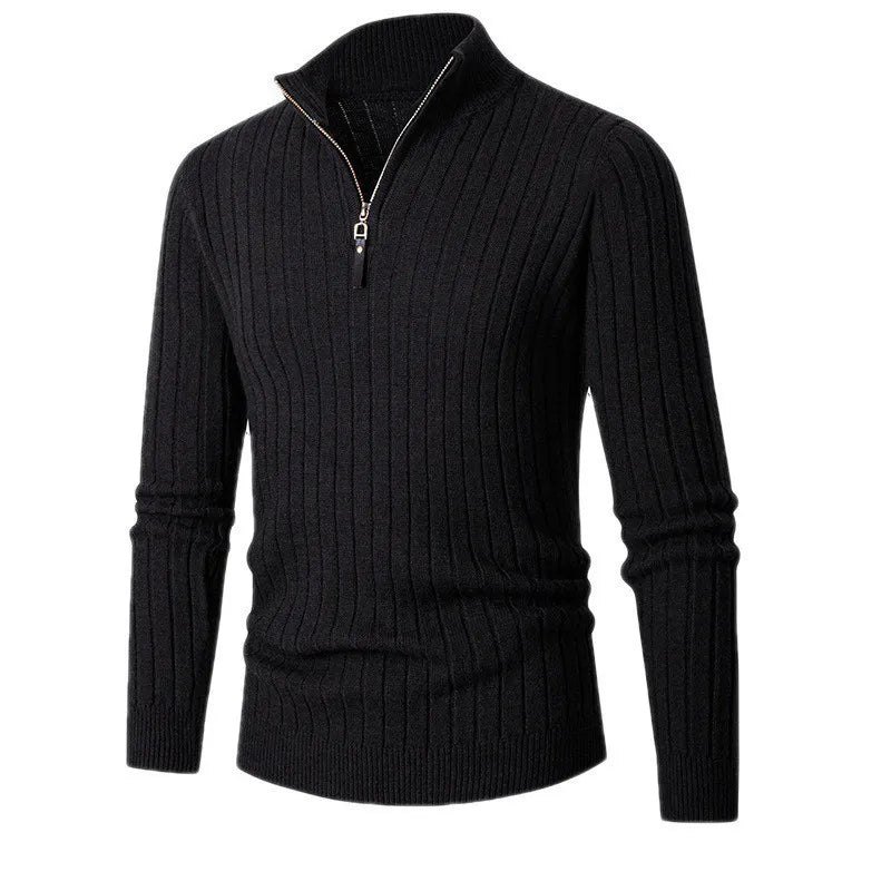 Men’s Ribbed Half-Zip Sweater – Neutral Tones