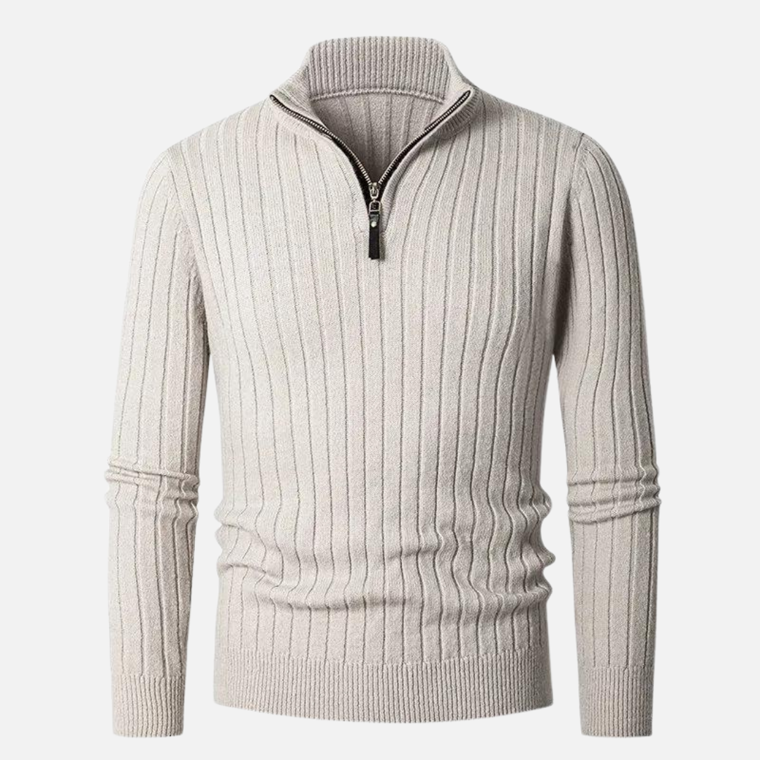 Men’s Ribbed Half-Zip Sweater – Neutral Tones