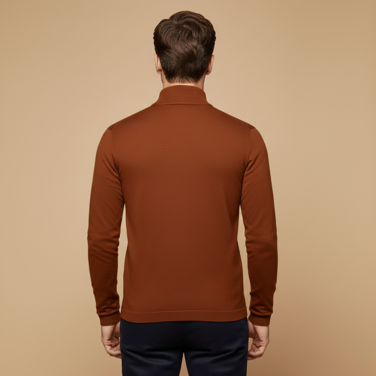 Men’s Slim Fit Quarter Zip Sweater with Stand Collar and Ribbed Hem