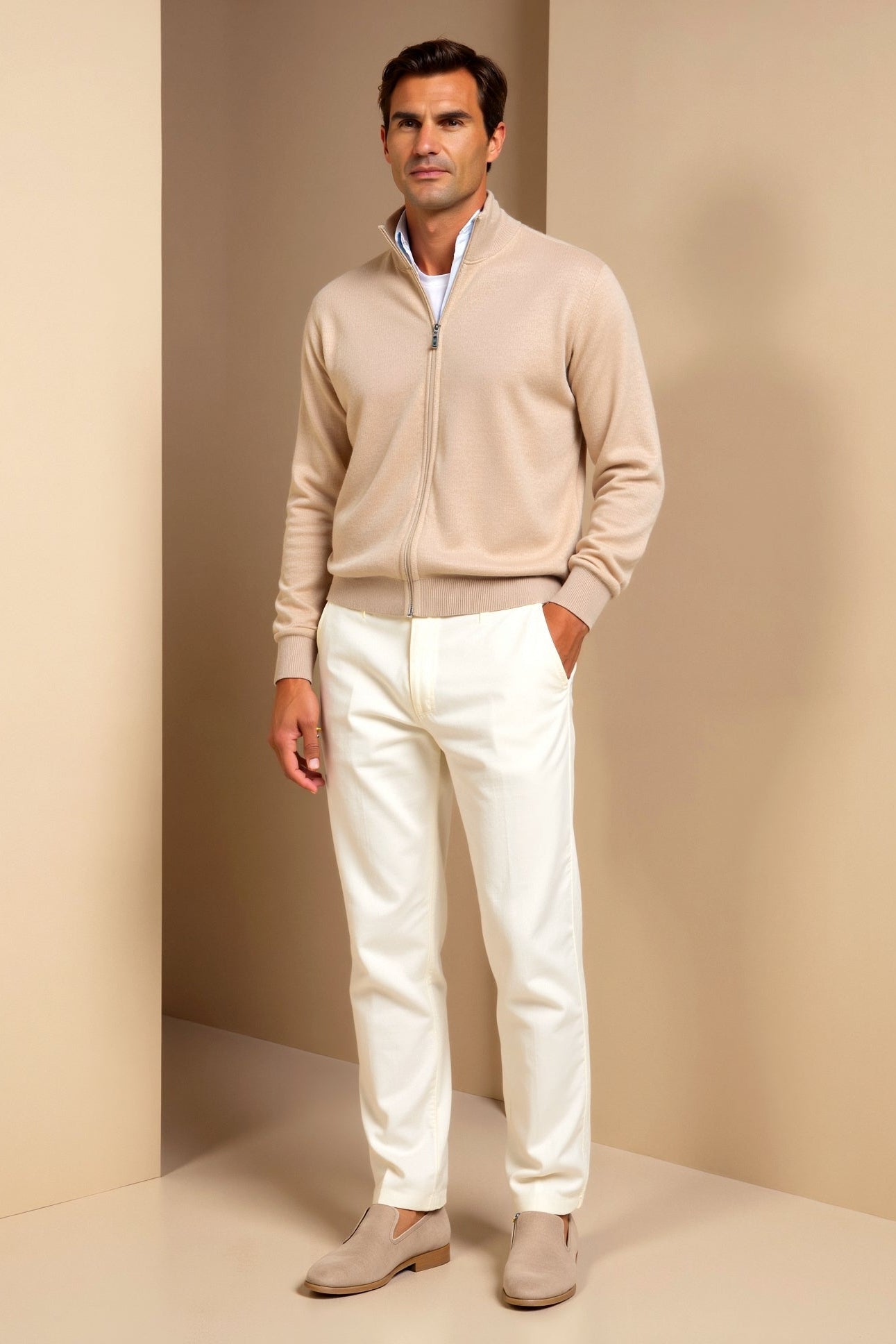 Men’s Slim Fit Zip-Up Jacket – Minimalist Stand-Up Collar