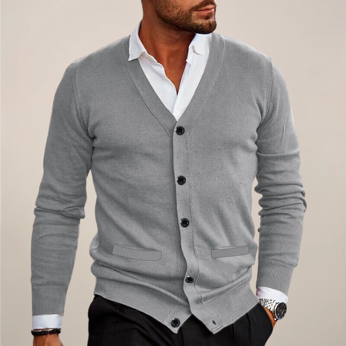 Men’s V-Neck Button Cardigan – Smart Casual Layer for Office & Evenings