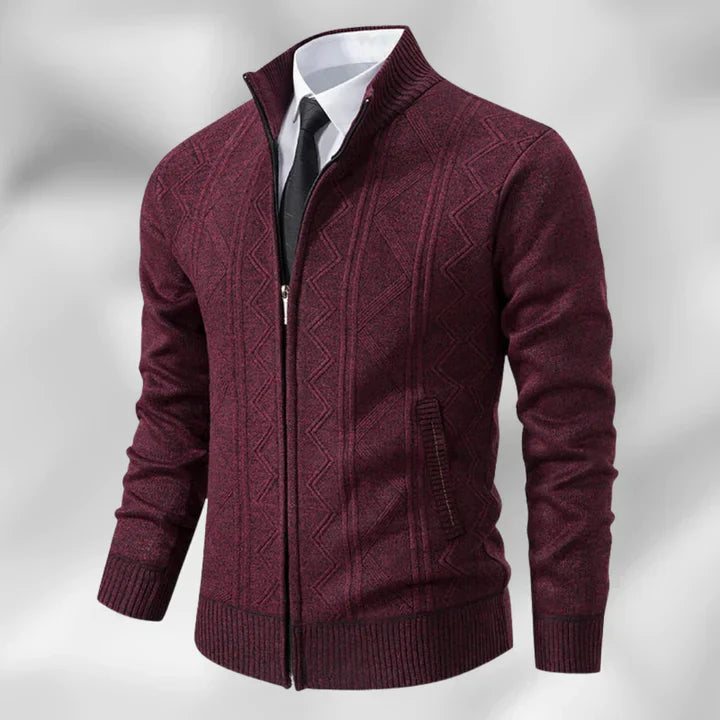 Men’s Zip-Up Business Cardigan – Stand Collar Smart Casual Layering Piece