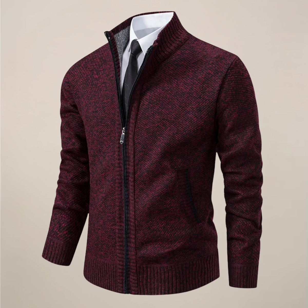 Men’s Zip-Up Stand Collar Cardigan – Smart Casual Knit Jacket