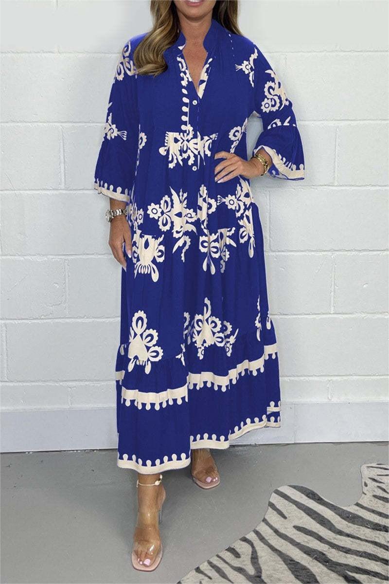 Floral Print Maxi Dress Lightweight Cotton Blend