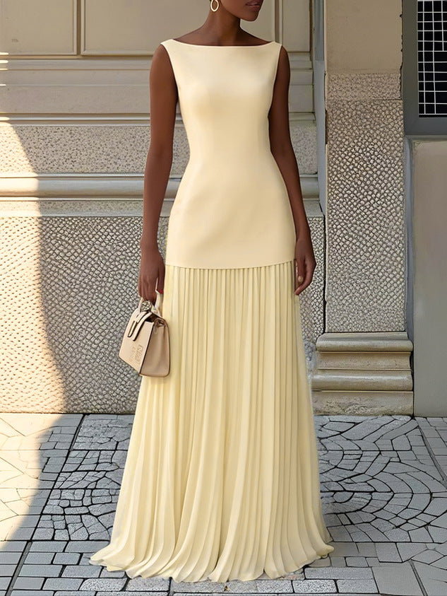 Cressida | Bateau Neck Pleated Maxi Dress