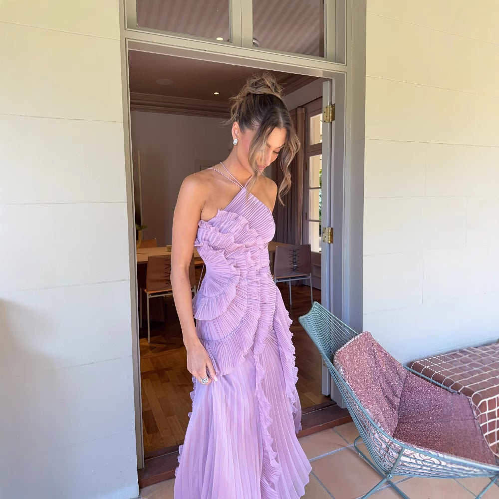 Lavender | Ruffled Halter Maxi Dress