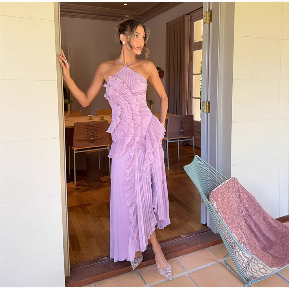 Lavender | Ruffled Halter Maxi Dress