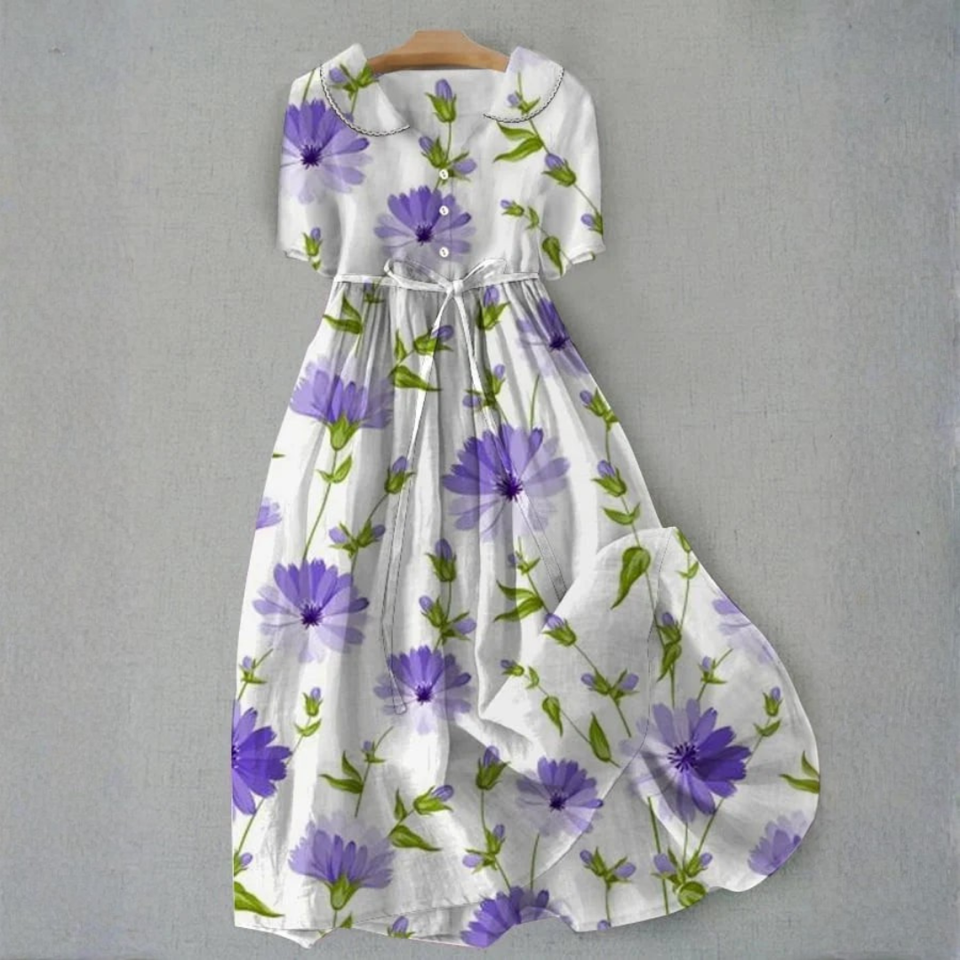 Violet | Vintage Floral Tie Waist Midi Dress