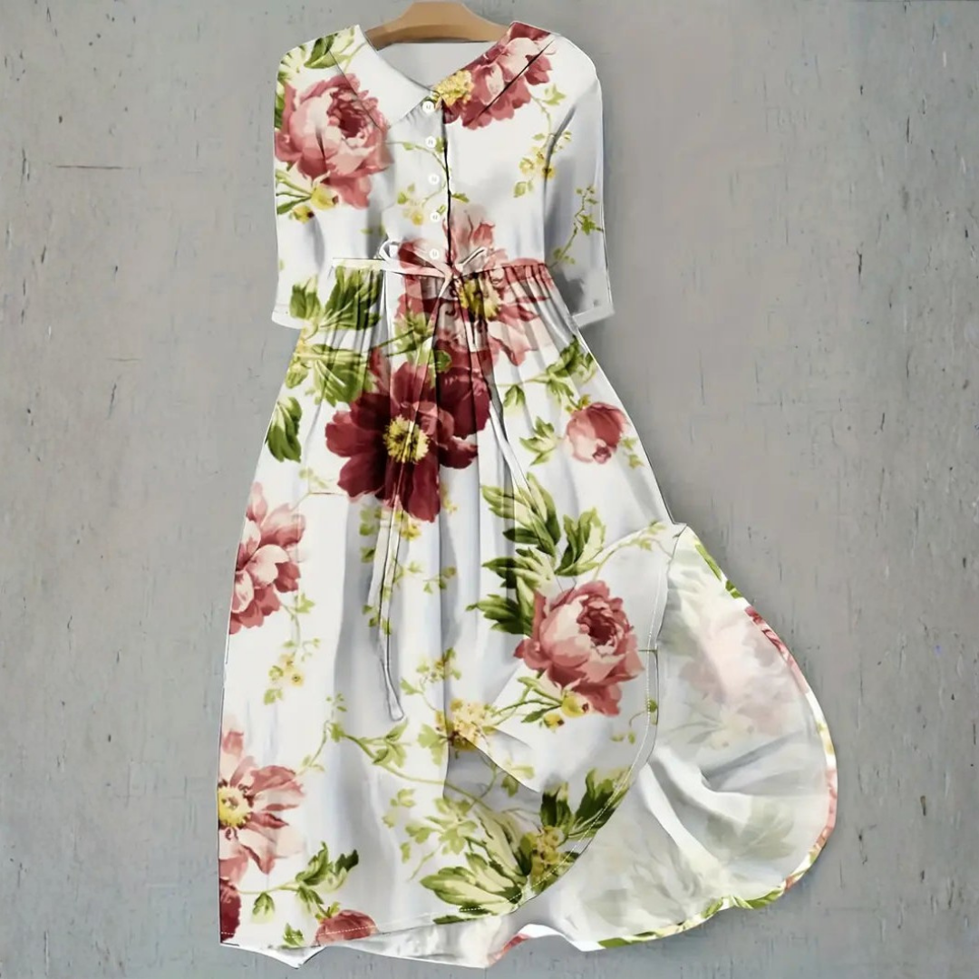 Agatha | Garden Rose Tie Waist Midi Dress