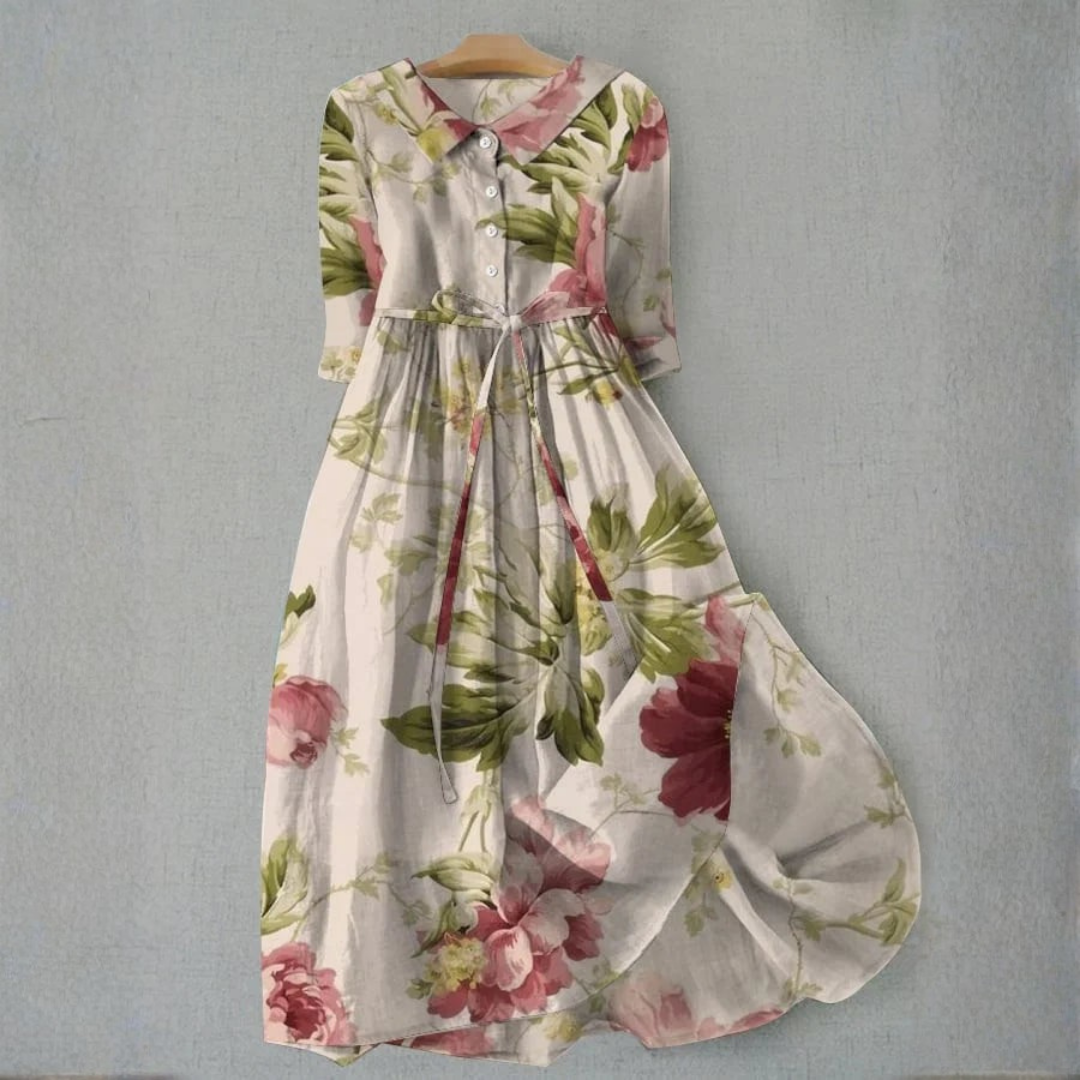 Philippa | Vintage Peony Tie Waist Midi Dress