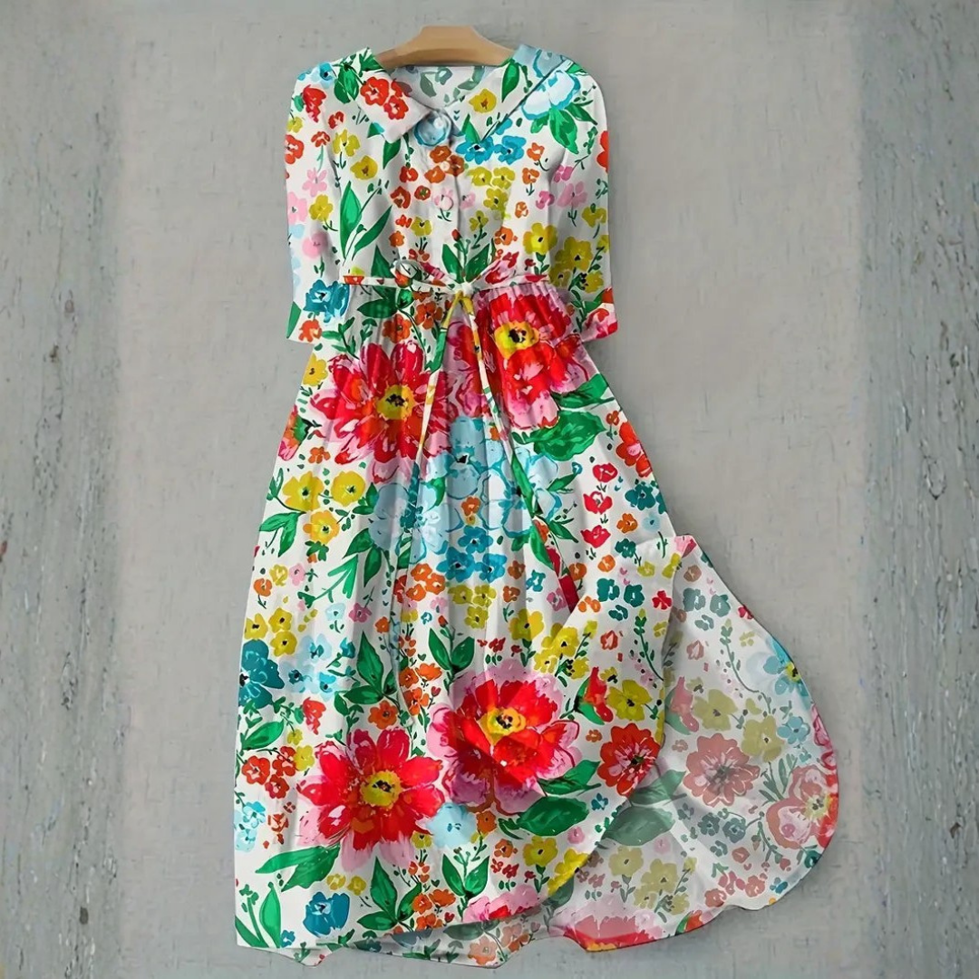 Isadora | Painted Floral Tie Waist Maxi Dress