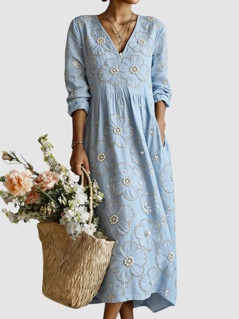 Rosalie | Pearl Floral Midi Dress