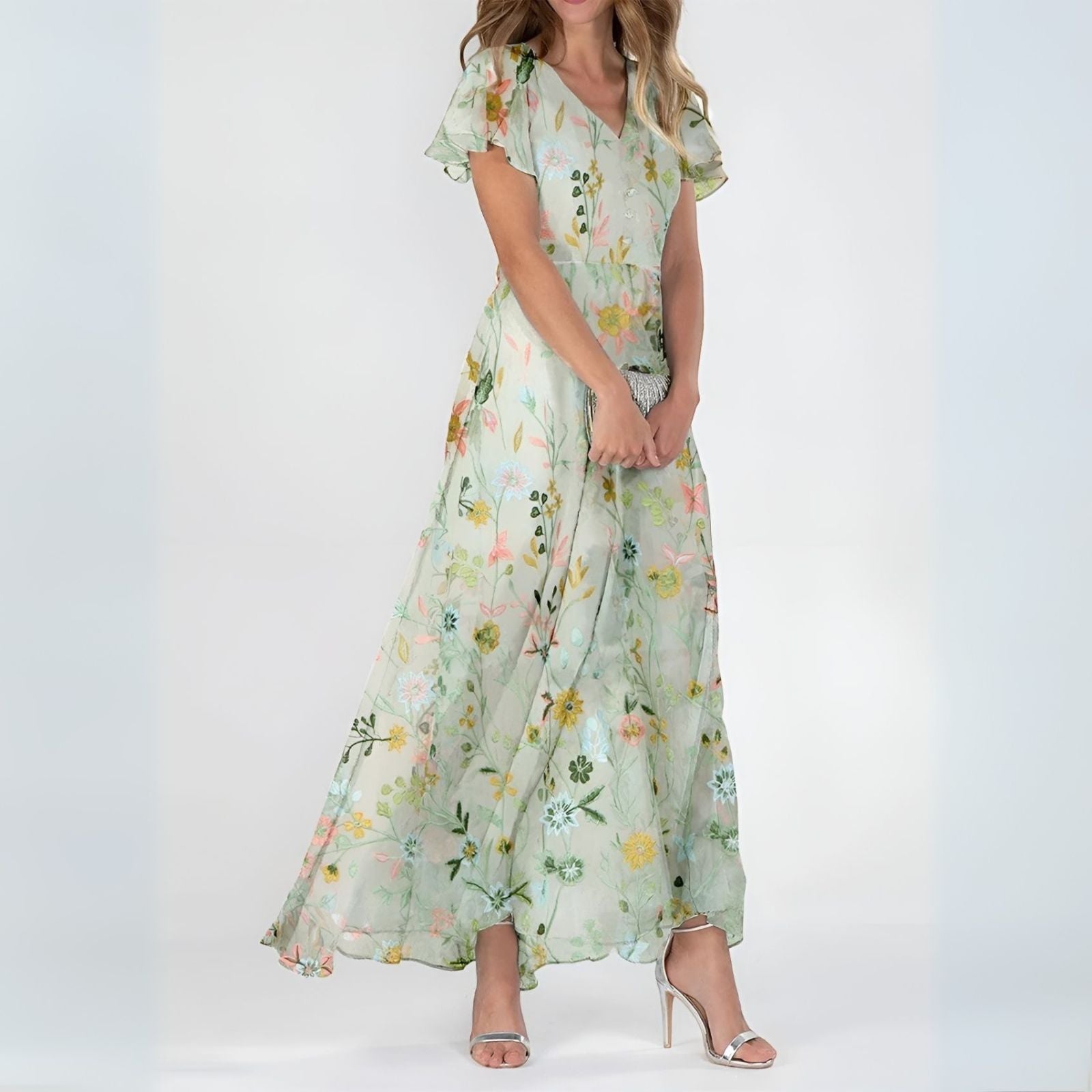 Perdita | Floral Flutter Sleeve Maxi Dress