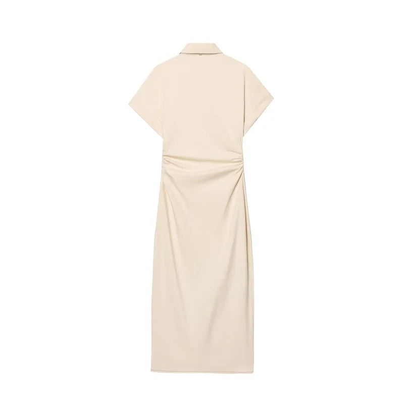 Women’s Denim Midi Dress | Ruched Waist | Fitted Dress