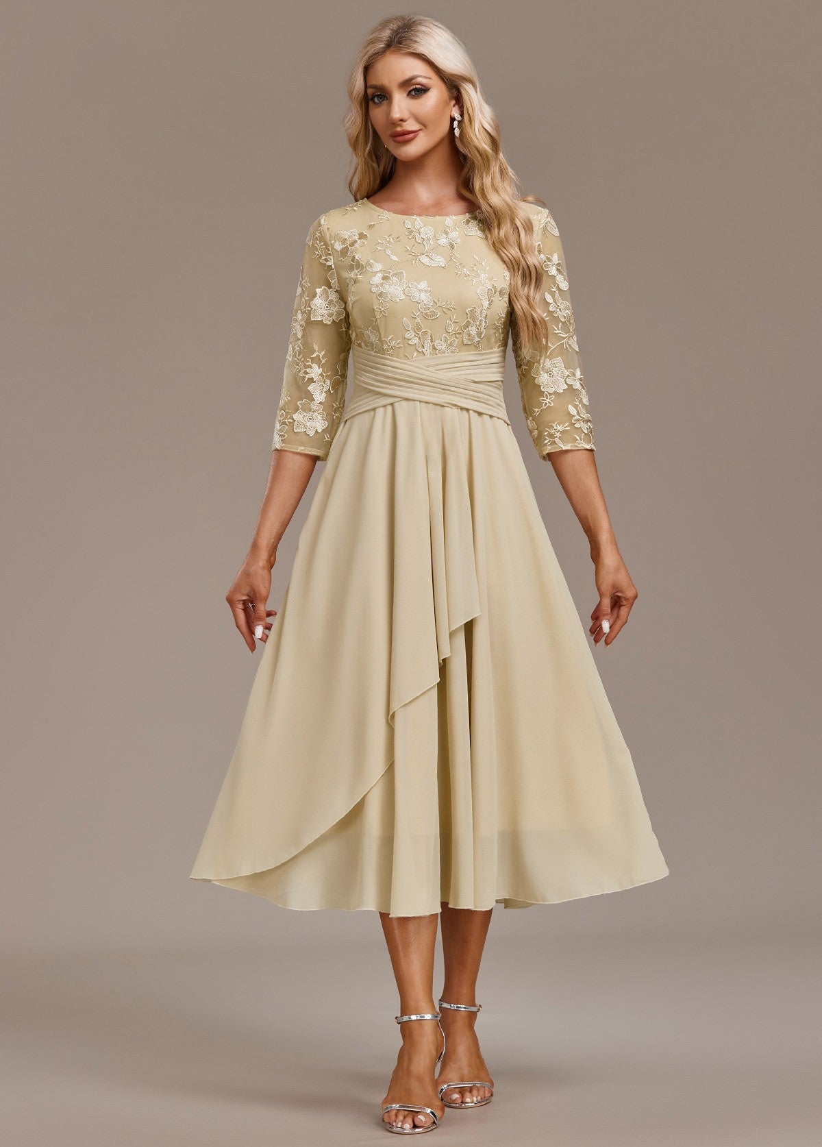 Sophie | Sequin Lace Bodice Chiffon Midi Dress