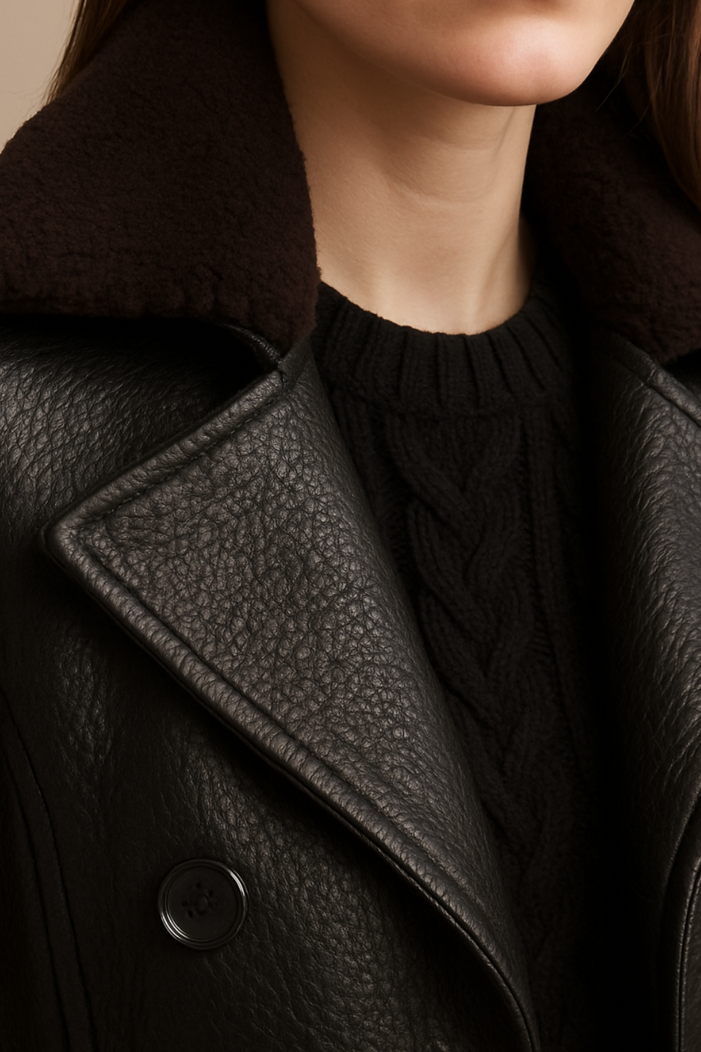 Women’s Black Faux Leather Trenchcoat – Belted, Double-Breasted