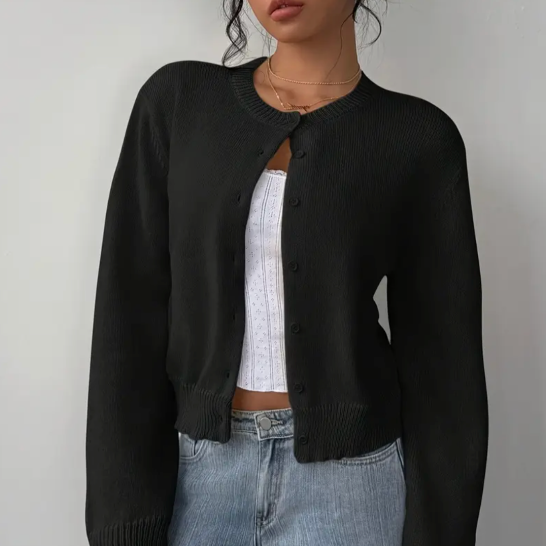 Women’s Cropped Button Cardigan – Soft Knit Layer for Everyday & Casual Wear