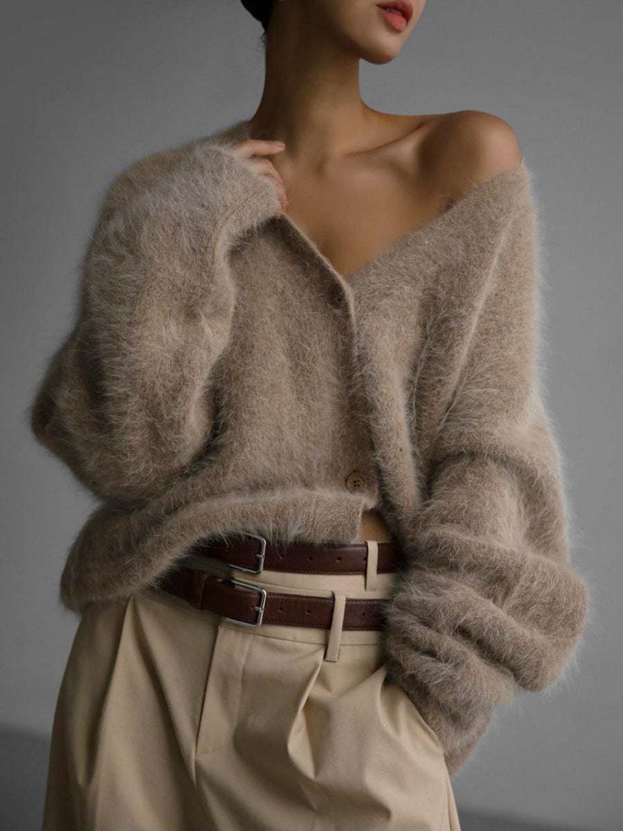 Women’s Knitted V-Neck Cardigan Sweater – Extra Soft, Relaxed Fit